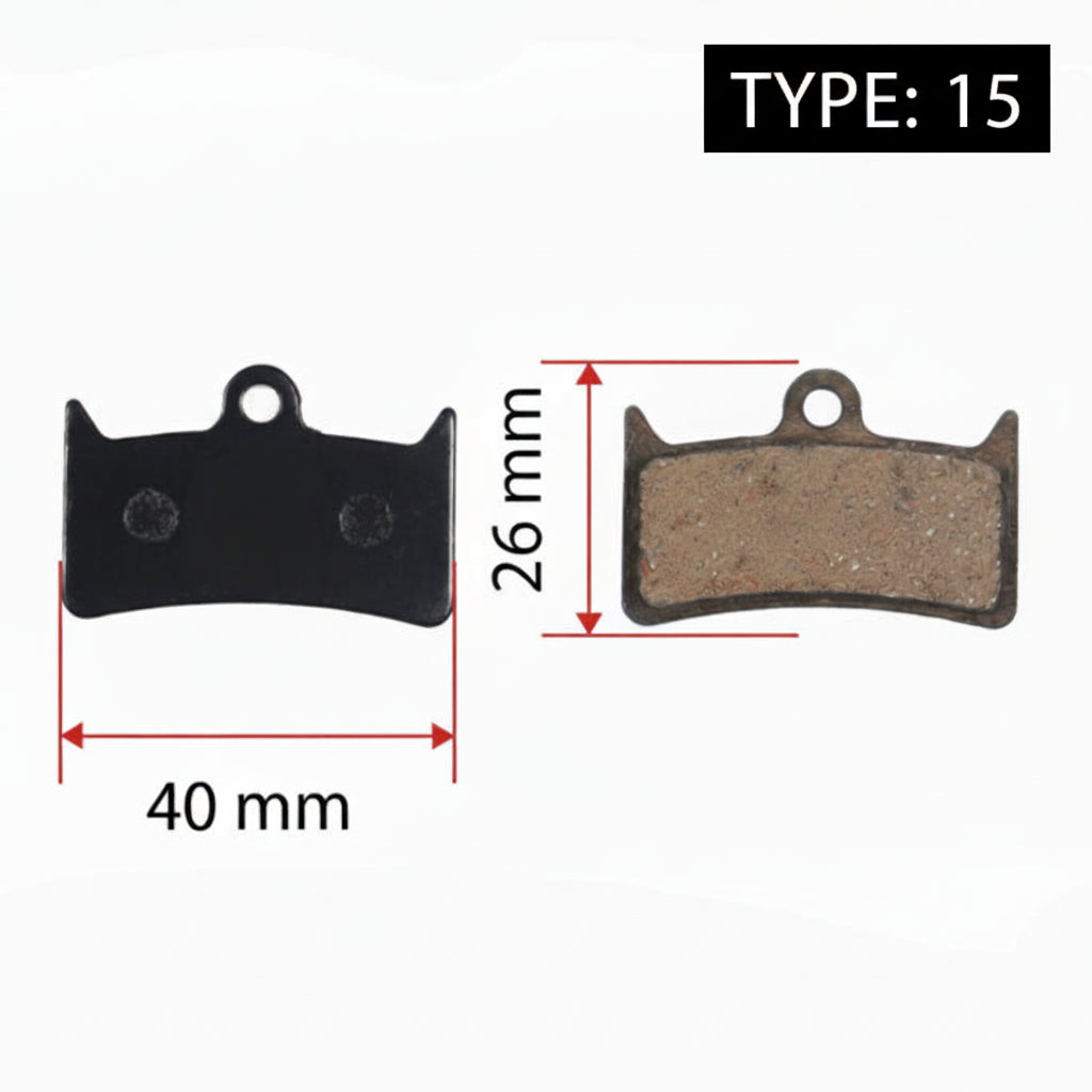 Brake Pads - Rectangle Ears 40mm x 26mm (Type 15) – Resin Semi-Metal (Black)